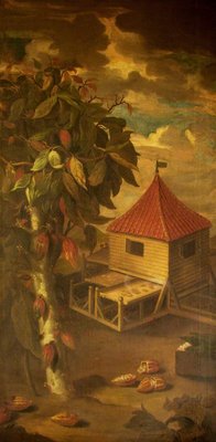 Casa tropical con frutos de cacao — Albert Eckhout