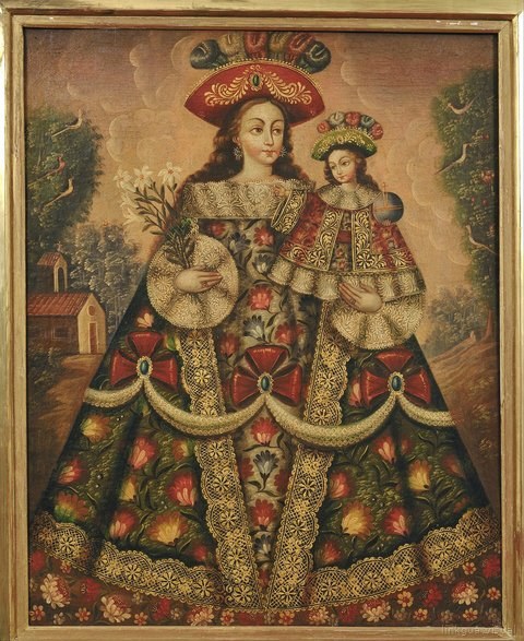 Virgen con Niño y Flores Opulentas