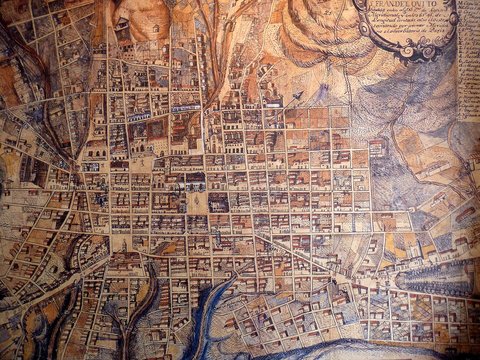 Plano de la Ciudad de Quito hacia 1805. Atribuído a Juan Pío Montúfar — Escuela Quiteña