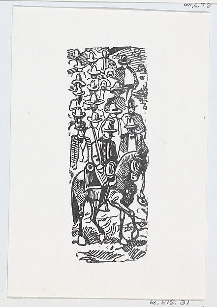 Jinete y multitud con sombreros — José Guadalupe Posada