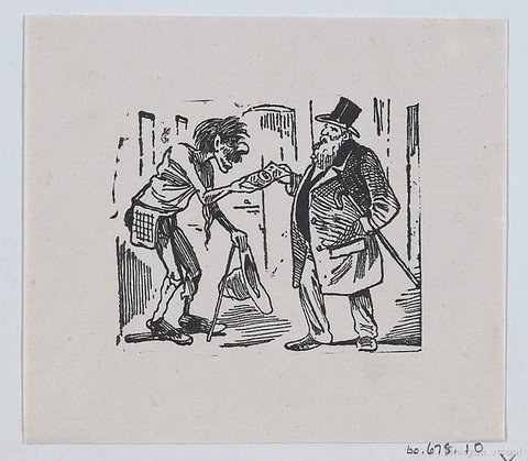 Un hombre rico dando dinero a un mendigo