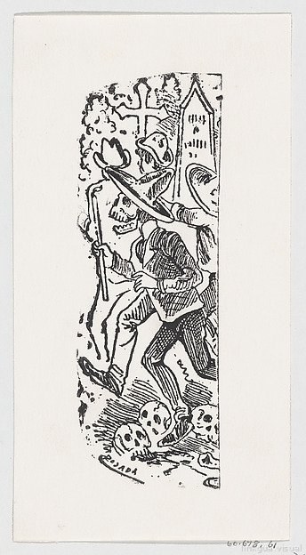 La calavera y el caballero en el cementerio