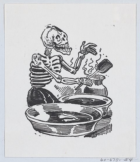 Esqueleto cocinando en el caldero