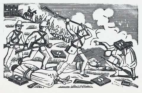 Batalla de soldados en el campo — José Guadalupe Posada