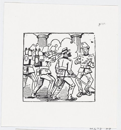 Soldados con rifles apuntando a un hombre — José Guadalupe Posada