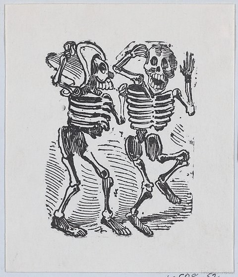 Dos esqueletos bailando con locura