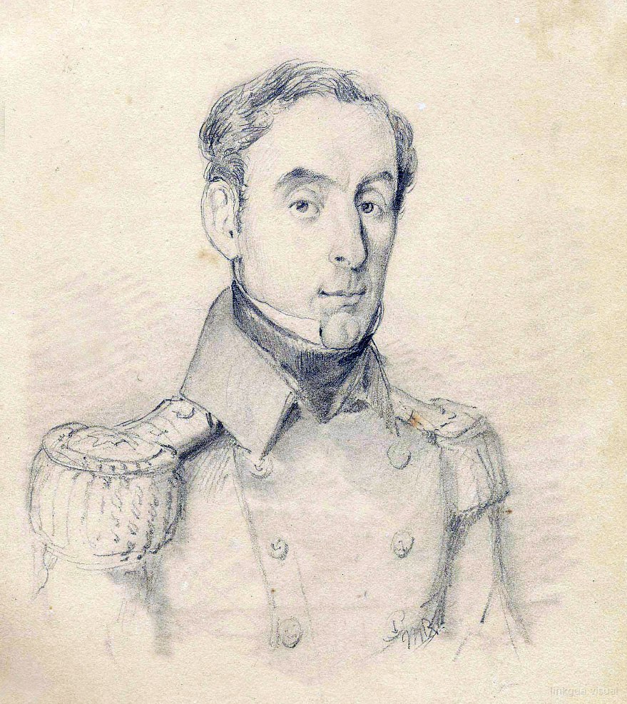 Retrato de oficial en uniforme militar a lápiz