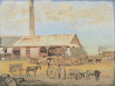 Escena rural con fábrica y trabajadores — Michel Jean Cazabon