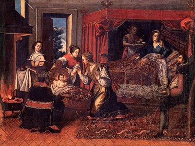 Pacheco de Santa Cruz Pumacallao (atribuida) - Nacimiento de Santa Rosa de Lima (Colección particular) — Basilio de Santa Cruz Pumacallao