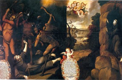 De Santa Cruz Pumacallao - San Francisco atacado por demonios (Museo de San Francisco, Santiago de Chile) — Basilio de Santa Cruz Pumacallao