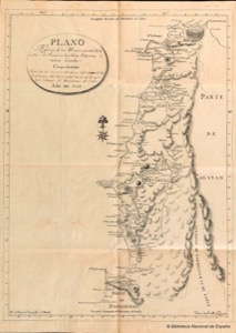 Plano Esferico de las Provincias del Norte y Sur de Ylocos en las Yslas Filipinas, ó, Nueva Castilla [Material cartográfico] : Comprehendidas entre los 16º 33' 30'' á 18º 42' 10'' de Latigitud [sic] Septentrional y 126º 31' 00'' á 127º 21' 00'' de Longitud Oriental del Meridiano de Cadiz Año de — Sevilla