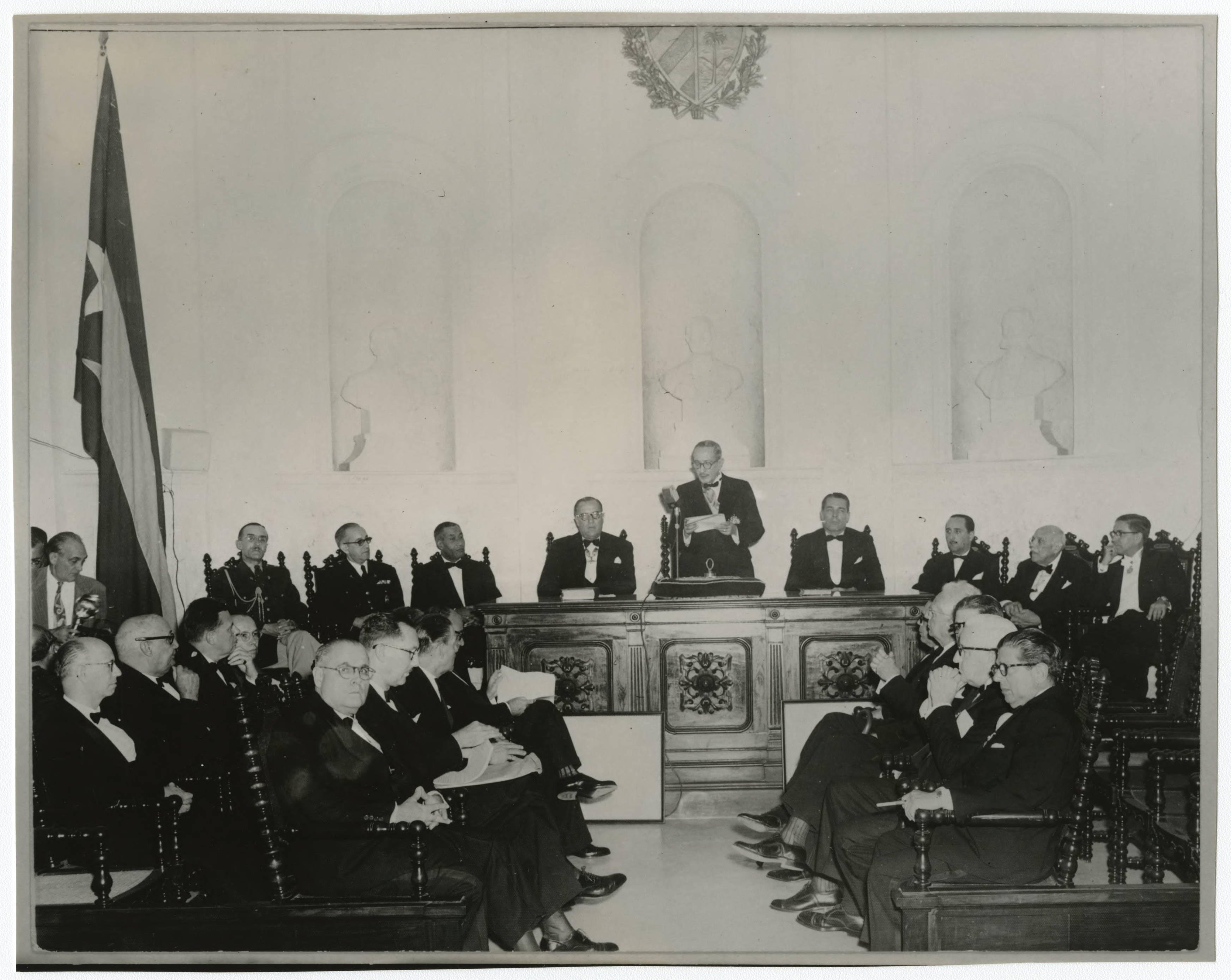 Dr. José a. Presno giving a speech at the Academia de Ciencias de Cuba (Cuban Academy of Sciences) in Havana — Anónimo