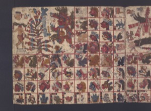 Códice Borgia: — Página con deidades y calendarios aztecas — Anónimo tlacuilo mexica (Códice Aubin)