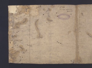 Dibujo antiguo de una página con manchas y anotaciones — Anónimo tlacuilo mexica (Códice Aubin)