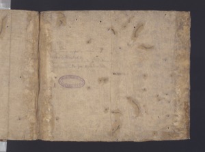 Página antigua de libro con sello ovalado — Anónimo tlacuilo mexica (Códice Aubin)