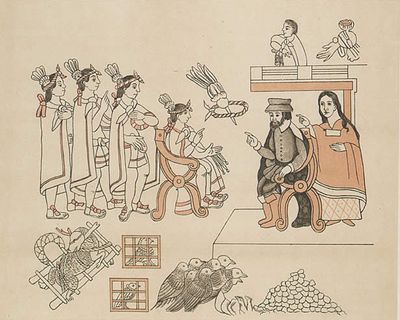 Cortez & la malinche — Anónimo tlacuilo, tradición tlaxcalteca