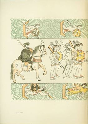 Escena de guerra con jinetes y guerreros — Anónimo tlaxcalteca