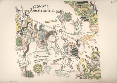 Batalla entre guerreros mexicas y tlaxcaltecas — Anónimo tlaxcalteca