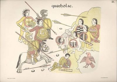 Batalla entre guerreros mexicas y españoles — Anónimo tlaxcalteca