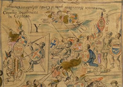 Batalla entre españoles y nativos — Anónimo tlaxcalteca