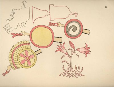 Ilustraciones de objetos ceremoniales y flora — Anónimo tlaxcalteca