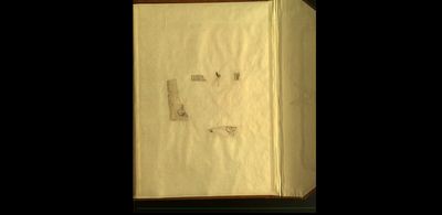 Página de un libro antiguo con bocetos y fragmentos de papel pegados — Anónimo mixteco