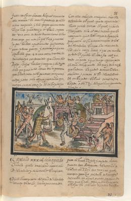Segunda batalla contra Culhuacan: Victoria mexica. Folio 98 — Anónimo novohispano
