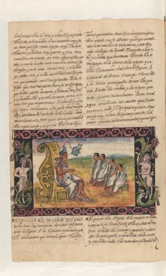 Elección de Ahuitzotl tras las exequias de Tizoc. Folio 119 — Anónimo novohispano