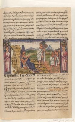 Solemnes fiestas y sacrificios en la coronación del tlatoani Tizoc. Folio 159 — Anónimo novohispano