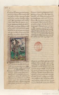 Ceremonia de guerra: preparación para el sacrificio gladiatorio. Folio 267 — Anónimo novohispano