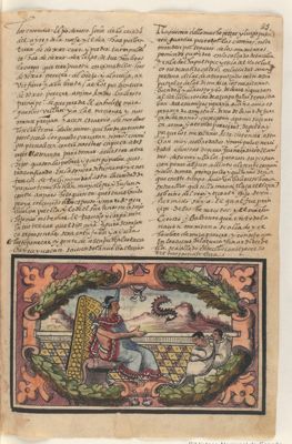 Templo mayor y sacrificio ritual. Folio 25 — Anónimo novohispano