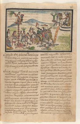 La cruda batalla contra los chalcas. Folio 52 — Anónimo novohispano