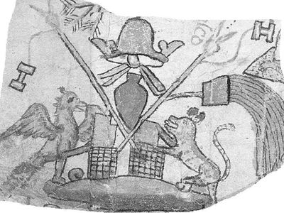 Fragmento de pintura mural con grifo y león — Garcia Granados