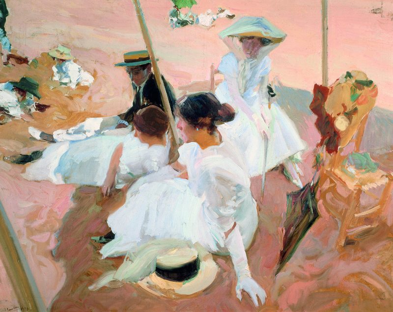 Bajo el toldo, Playa de Zarauz — Joaquín Sorolla