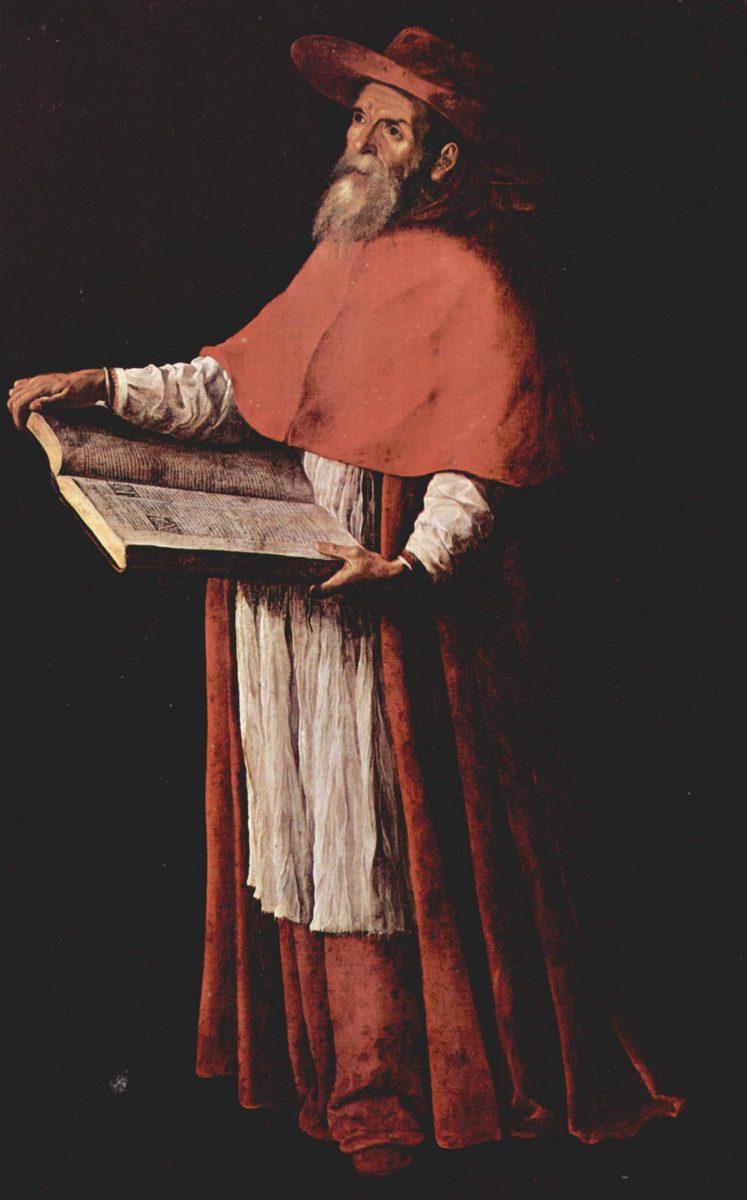 San Jerónimo, anciano barbudo con libro y sombrero rojo — Francisco de Zurbarán