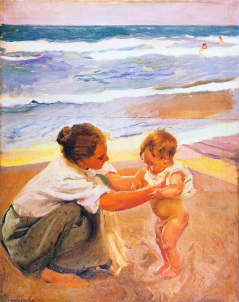 Madre, hijo y playa — Joaquín Sorolla
