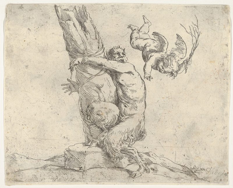 Un putto alado azotando a un sátiro atado a un árbol — Jusepe de Ribera