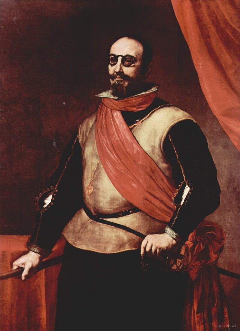 Retrato de caballero con gafas, faja roja y bastón — Jusepe de Ribera