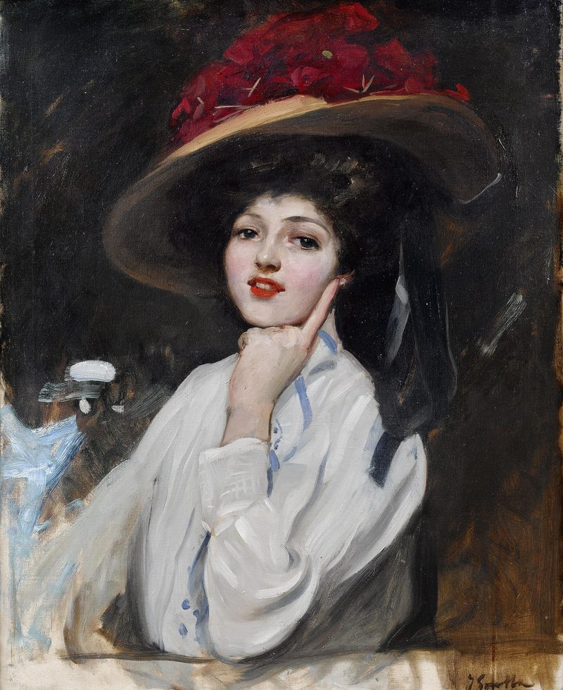 Retrato de una joven en un sombrero, cree que Raquel Meller — Joaquín Sorolla