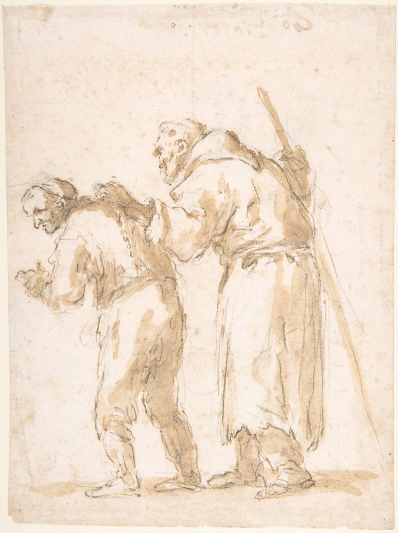 Un hombre guiando a un fraile ciego (recto); Bocetos incidentales (no del artista; verso) — Jusepe de Ribera