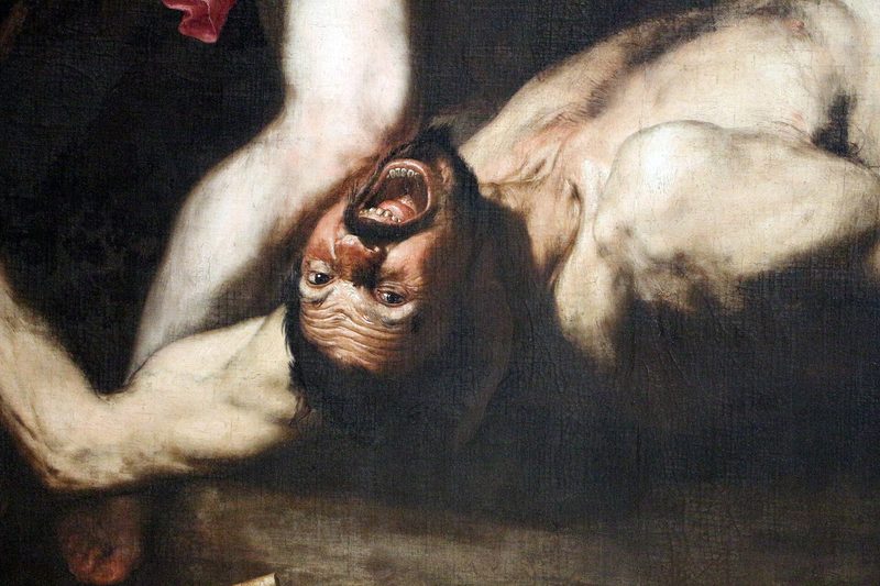 Un primer plano de un hombre boca abajo — José de Ribera