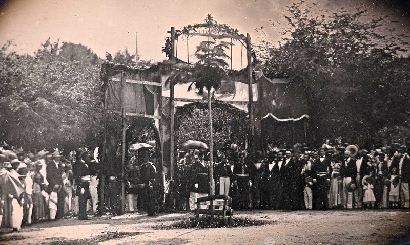 Plantación de un árbol de la libertad en Martinica en para celebrar la abolición de la esclavitud en las colonias f — Arte del Caribe