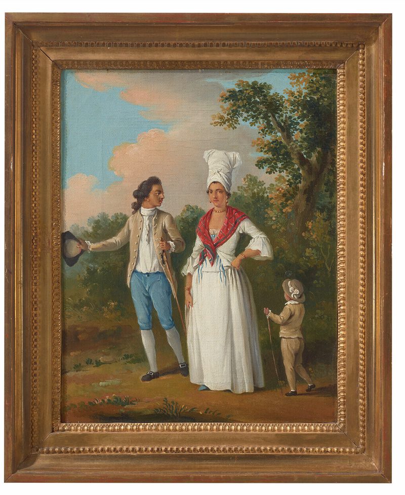Una pareja joven y un niño paseando, Dominica — Agostino Brunias