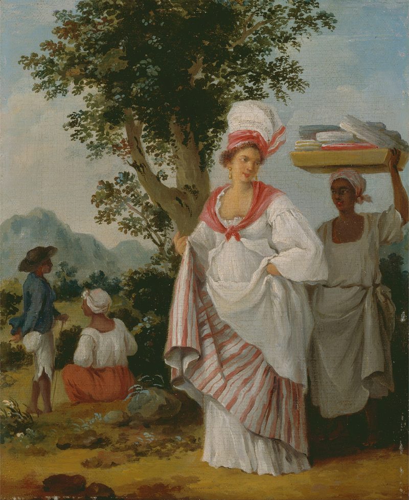 Mujer criolla antillana, con su sirvienta negra — Arte del Caribe