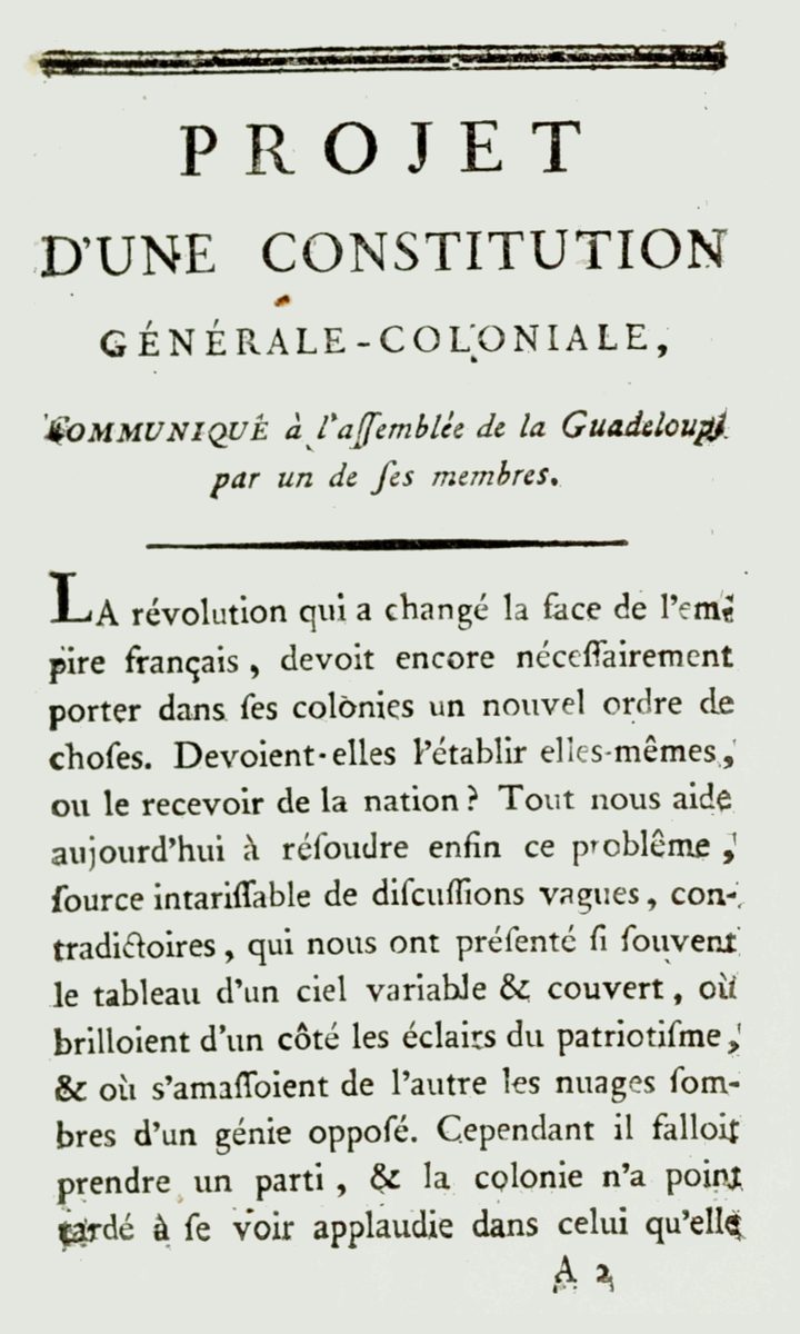 Jacques François Coquille dit Dugommier Projet d'une Constitution générale coloniale, Juillet — Ambre Troizat