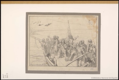 [Colón y los tripulantes de la Santa María al descubrir tierra] — Castellano