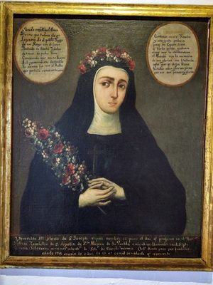 Escudo retrato de sor mar a de san joseph como monja coronada — Anónimo Novohispano