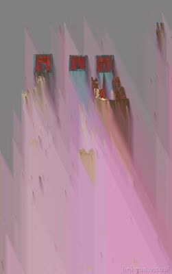 Tres pinturas abstractas con figuras rojas sobre fondo azul