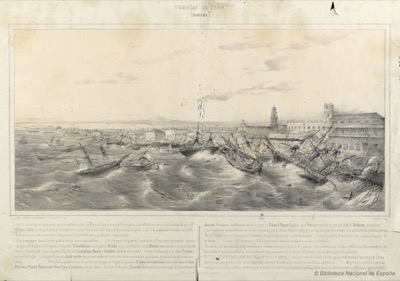 Huracán en la Habana. Embarcaciones a la deriva y daños en el puerto — Frédéric Mialhe