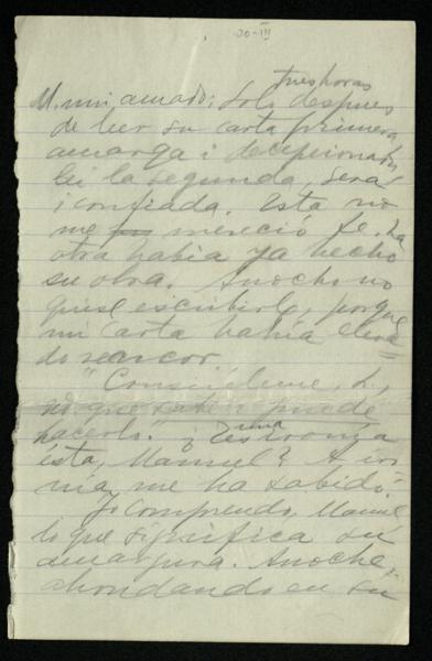 Letter from Gabriela Mistral, March 20, 1915, Santiago, Chile, to Manuel Magallanes Moure, Concepción, Chile — No identificado